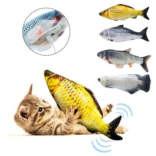 15208502048 peixe eletrico 2 Brinquedo Interativo Gatos Cães Peixe Elétrico Recarregável