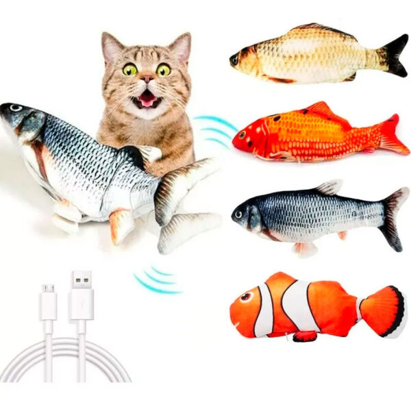 15208502054 peixe eletrico 3 Brinquedo Interativo Gatos Cães Peixe Elétrico Recarregável