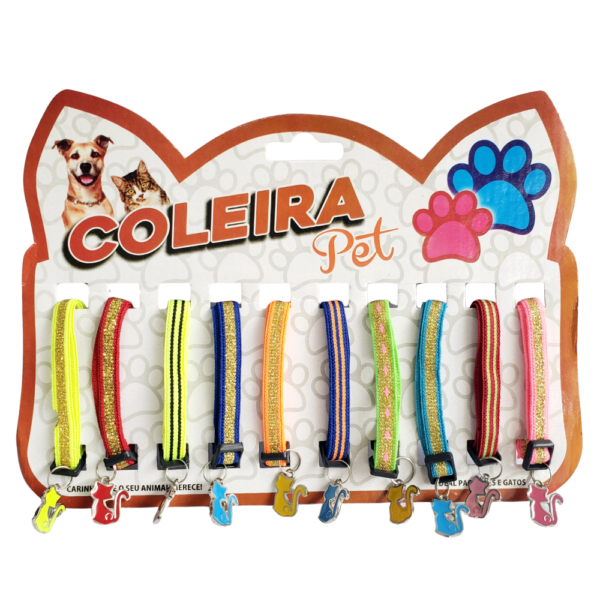 Coleira p/ gato pingente cartela 10 unidades