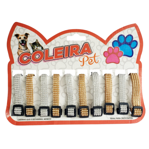 Coleira p/ cães e gato strass colorido cartela 10 unidades atacado pet